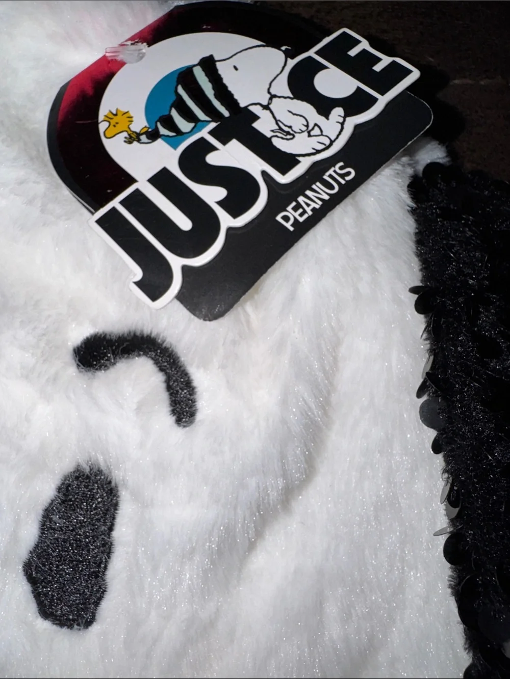 Peanuts x Justice White Plush snoopy Ear Hat with Black Sparkle Ears